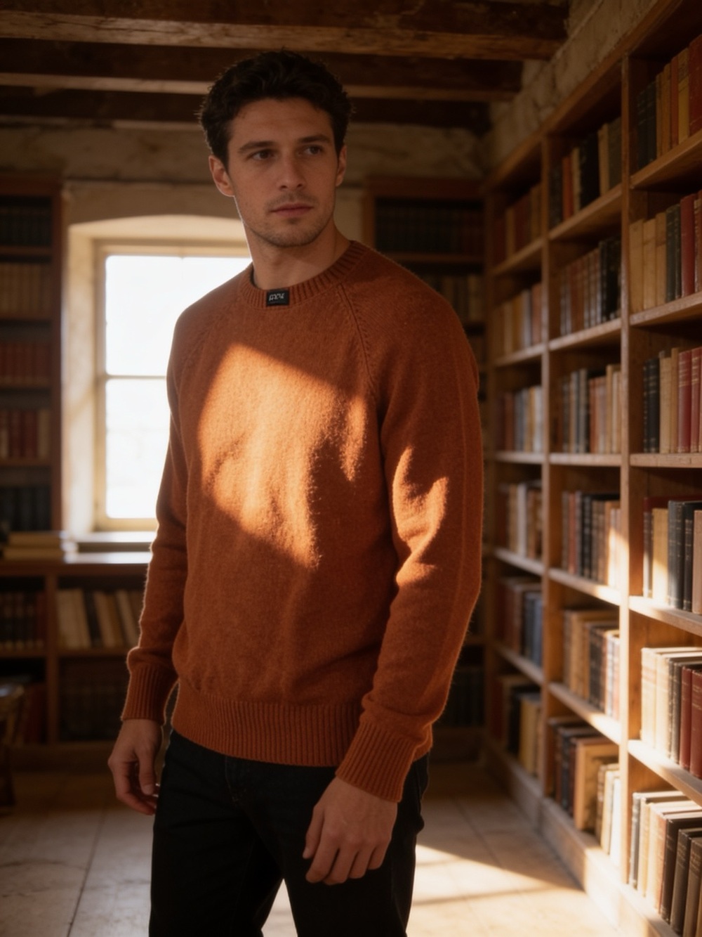 J.Crew Crewneck Sweater Lambswool Blend Burnt Orange Men's M Measured